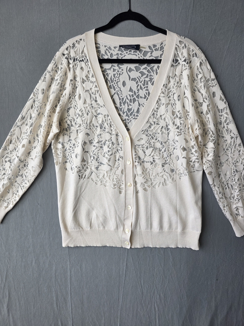 Magaschoni New York Silk Cashmere Lace Cardigan Sweater XL Ivory Luxury